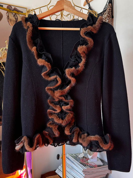 90’s Fur Lined Knit Cardigan (medium)